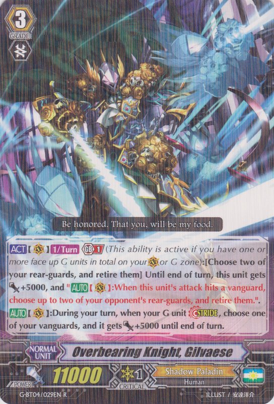 G-BT04/029EN Overbearing Knight, Gilvaese Rare (R)