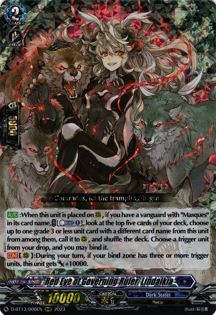 D-BT13/006EN Red Eye of Governing Ruler, Lindalkia Triple Rare (RRR)