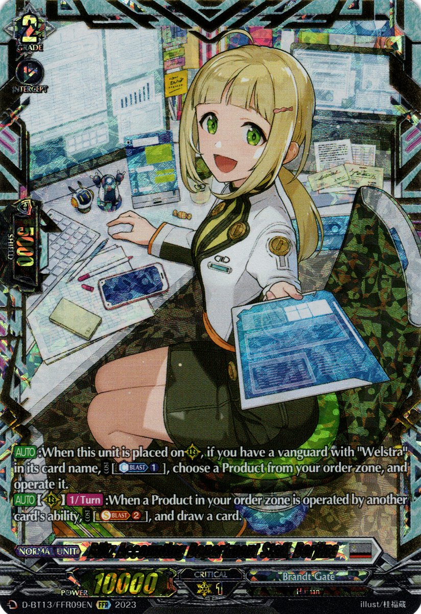 D-BT13/FFR09EN Blitz Accounting Department Staff, Berjina Double Frame Rare (FFR)