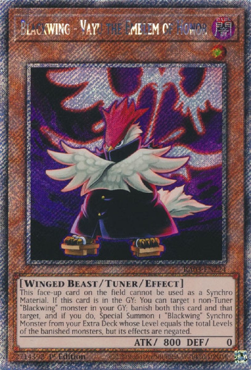 RA03-EN224 Blackwing - Vayu the Emblem of Honor Platinum Secret Rare